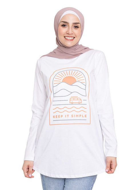 White Printed Long - Sleeve Design 33 - Khotwh